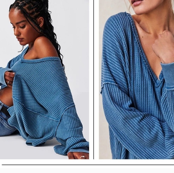 Free People We The Free Textured Blue Knit Top. - Picture 3 of 11